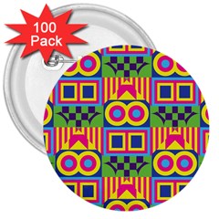 Colorful Shapes In Rhombus Pattern 3  Button (100 Pack) by LalyLauraFLM