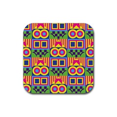 Colorful Shapes In Rhombus Pattern Rubber Coaster (square) by LalyLauraFLM