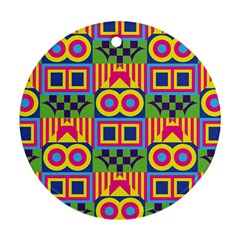 Colorful Shapes In Rhombus Pattern Round Ornament (two Sides) by LalyLauraFLM