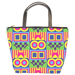 Colorful Shapes In Rhombus Pattern Bucket Bag by LalyLauraFLM