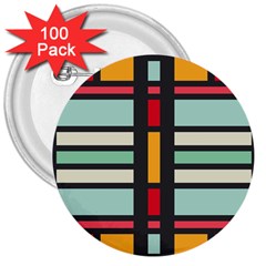 Mirrored Rectangles In Retro Colors 3  Button (100 Pack) by LalyLauraFLM