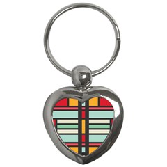 Mirrored Rectangles In Retro Colors Key Chain (heart) by LalyLauraFLM