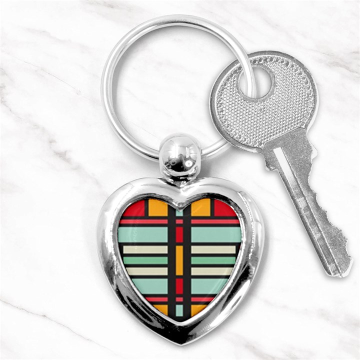 Mirrored rectangles in retro colors Key Chain (Heart)