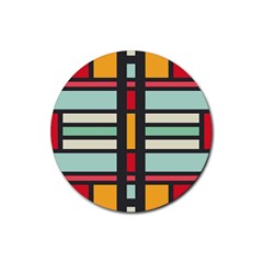 Mirrored Rectangles In Retro Colors Rubber Coaster (round) by LalyLauraFLM