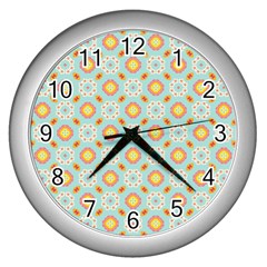 Cute Seamless Tile Pattern Gifts Wall Clocks (silver)  by GardenOfOphir