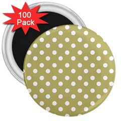 Lime Green Polka Dots 3  Magnets (100 Pack) by GardenOfOphir