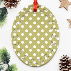 Lime Green Polka Dots Oval Filigree Ornament (2-side) 