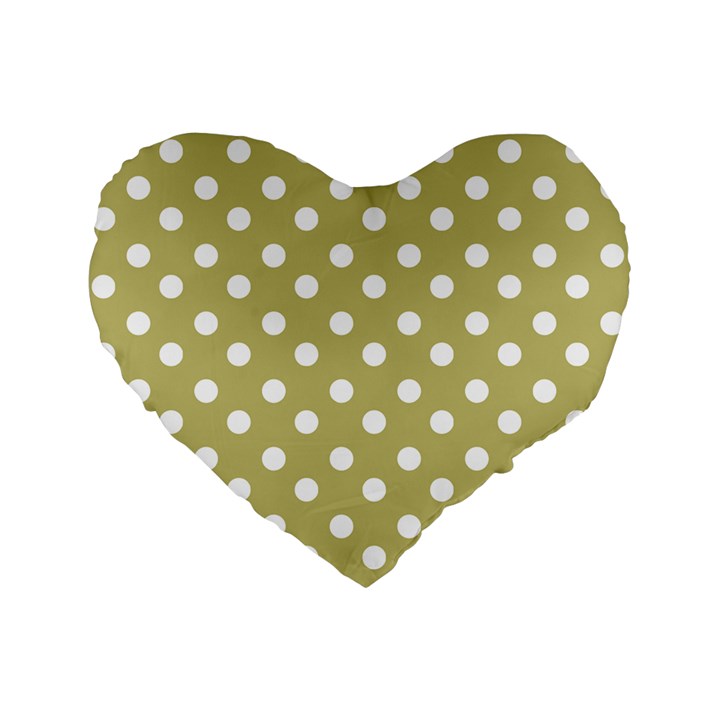 Lime Green Polka Dots Standard 16  Premium Heart Shape Cushions