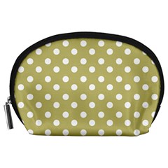 Lime Green Polka Dots Accessory Pouches (large)  by GardenOfOphir