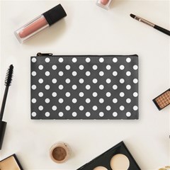 Gray Polka Dots Cosmetic Bag (small)  by GardenOfOphir