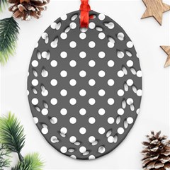 Gray Polka Dots Oval Filigree Ornament (2-side) 