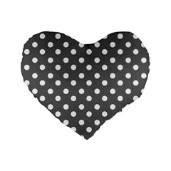 Gray Polka Dots Standard 16  Premium Flano Heart Shape Cushions