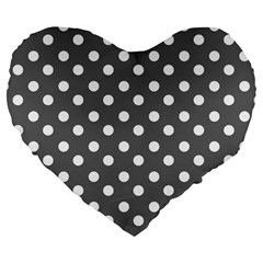 Gray Polka Dots Large 19  Premium Flano Heart Shape Cushions