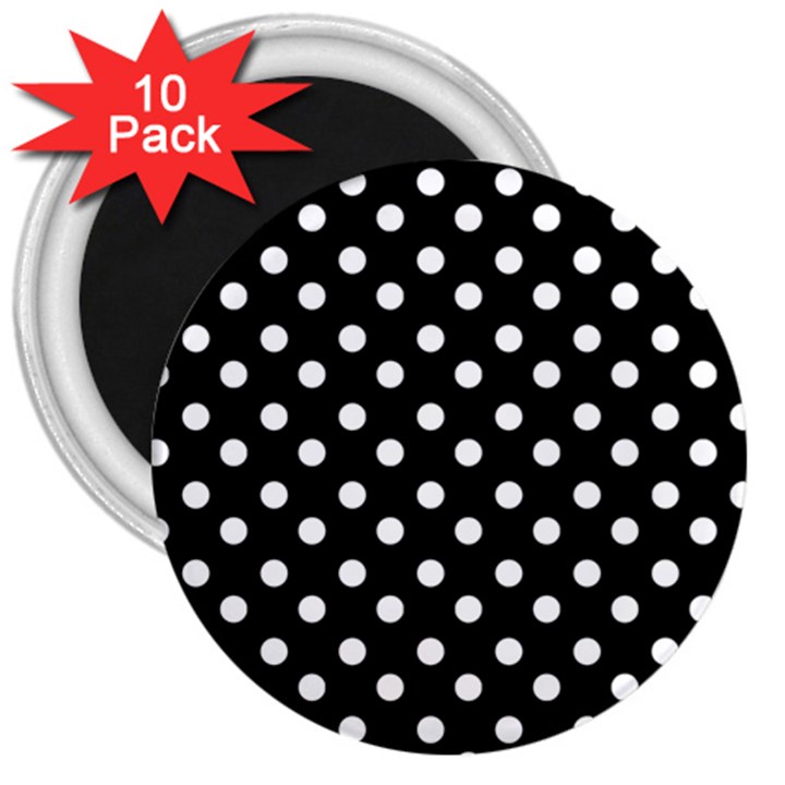 Black And White Polka Dots 3  Magnets (10 pack) 