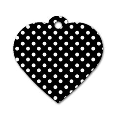 Black And White Polka Dots Dog Tag Heart (two Sides)