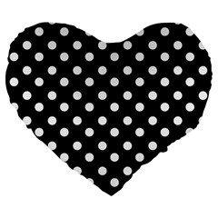 Black And White Polka Dots Large 19  Premium Heart Shape Cushions