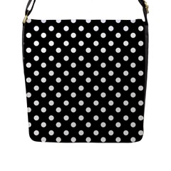 Black And White Polka Dots Flap Messenger Bag (l)  by GardenOfOphir