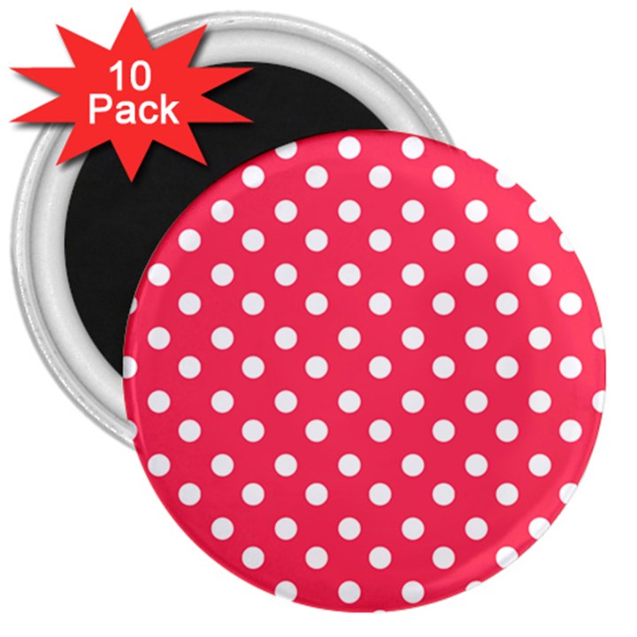 Hot Pink Polka Dots 3  Magnets (10 pack) 