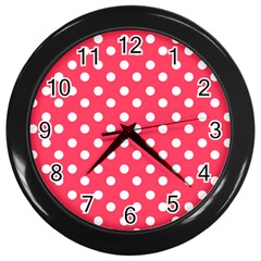 Hot Pink Polka Dots Wall Clocks (black)