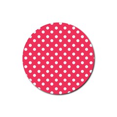 Hot Pink Polka Dots Rubber Coaster (round)  by GardenOfOphir