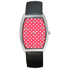 Hot Pink Polka Dots Barrel Metal Watches