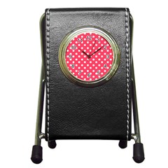 Hot Pink Polka Dots Pen Holder Desk Clocks