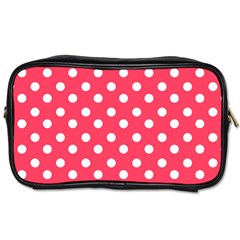 Hot Pink Polka Dots Toiletries Bags by GardenOfOphir