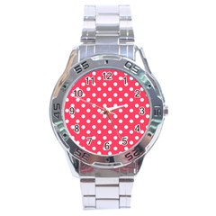 Hot Pink Polka Dots Stainless Steel Men s Watch by GardenOfOphir