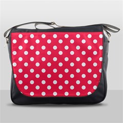 Hot Pink Polka Dots Messenger Bags by GardenOfOphir