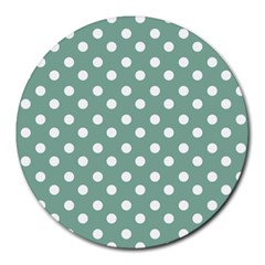 Mint Green Polka Dots Round Mousepads by GardenOfOphir