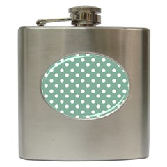 Mint Green Polka Dots Hip Flask (6 Oz) by GardenOfOphir