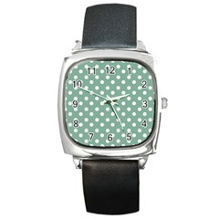 Mint Green Polka Dots Square Metal Watches by GardenOfOphir