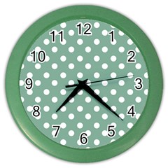 Mint Green Polka Dots Color Wall Clocks by GardenOfOphir