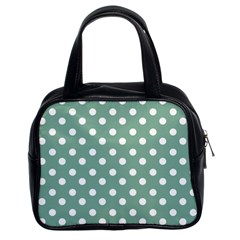 Mint Green Polka Dots Classic Handbags (2 Sides)