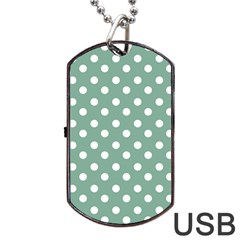 Mint Green Polka Dots Dog Tag Usb Flash (one Side)