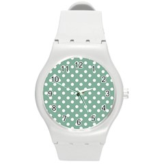 Mint Green Polka Dots Round Plastic Sport Watch (m) by GardenOfOphir