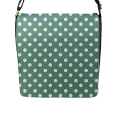 Mint Green Polka Dots Flap Messenger Bag (l)  by GardenOfOphir