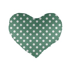 Mint Green Polka Dots Standard 16  Premium Flano Heart Shape Cushions by GardenOfOphir