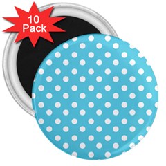 Sky Blue Polka Dots 3  Magnets (10 Pack) 