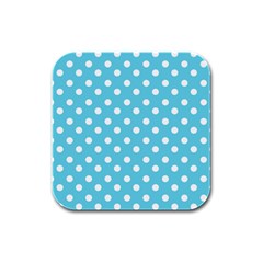 Sky Blue Polka Dots Rubber Square Coaster (4 Pack) 