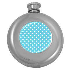 Sky Blue Polka Dots Round Hip Flask (5 Oz)