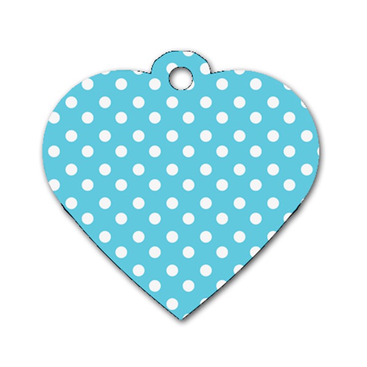 Sky Blue Polka Dots Dog Tag Heart (Two Sides)