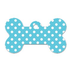 Sky Blue Polka Dots Dog Tag Bone (one Side)