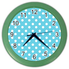 Sky Blue Polka Dots Color Wall Clocks