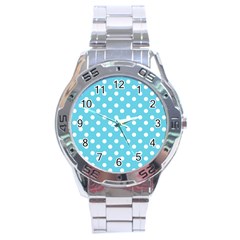 Sky Blue Polka Dots Stainless Steel Men s Watch