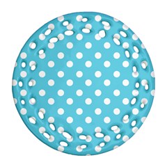 Sky Blue Polka Dots Round Filigree Ornament (2side)