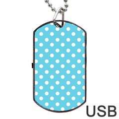 Sky Blue Polka Dots Dog Tag Usb Flash (two Sides) 