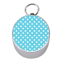 Sky Blue Polka Dots Mini Silver Compasses