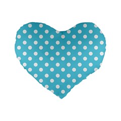 Sky Blue Polka Dots Standard 16  Premium Flano Heart Shape Cushions