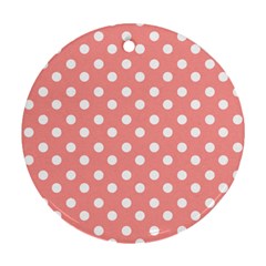 Coral And White Polka Dots Ornament (round)  by GardenOfOphir